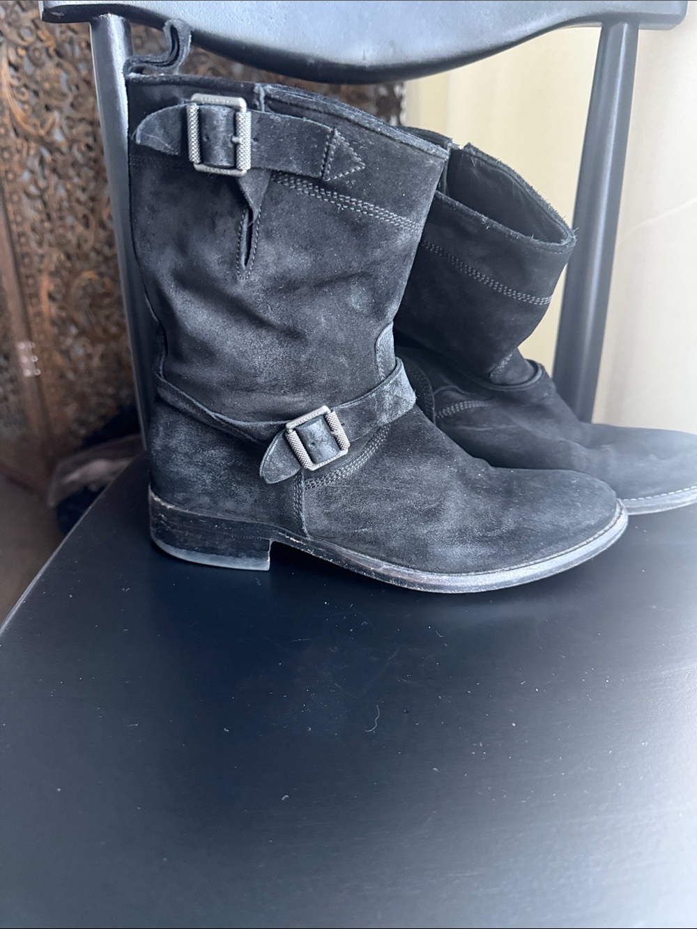 Black Suede Women’s Belstaff Motorcycle Boots - Classic Slip-On Style - Picture 2 of 7